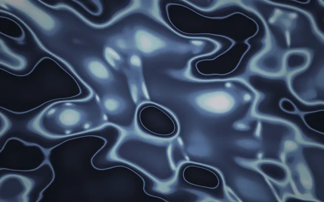 Dark navy liquid metal with rippling pale blue highlights and glossy hollows across the whole frame.