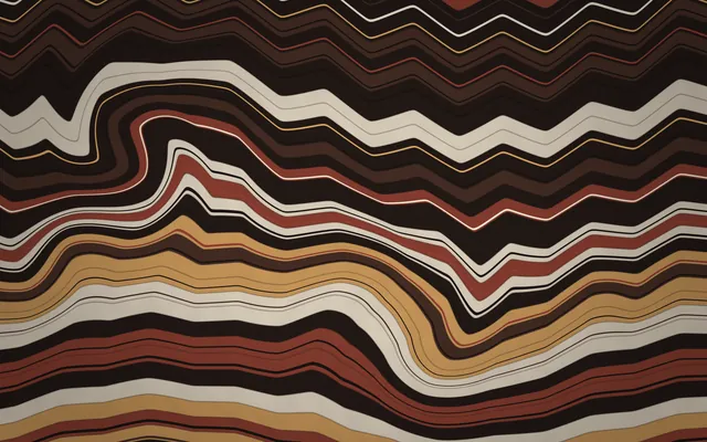 Zigzag and wavy bands of cream, rust, gold and dark brown, combed into chevrons across the frame.